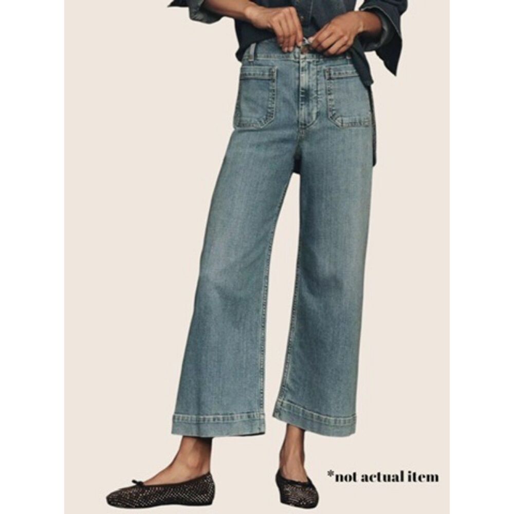 👖 ANTHRO MAEVE THE COLLETTE WIDE LEG HIGH RISE CROP LIGHT WASH "PALMS" SIZE 27